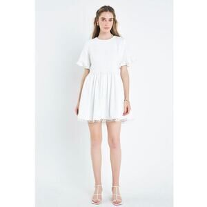 Anthropologie English Factory Woman White Mixed Media Circle Trim Dress,…